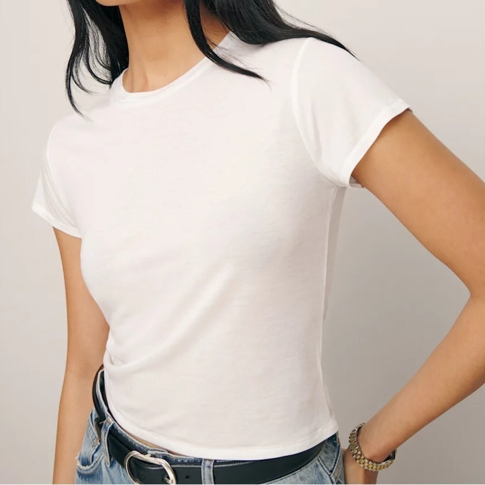 Reformation Dream Tee Classic White Short Cap Sleeve  Crew Neck Tee Sustainable